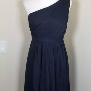 J Crew Sz 12 one shoulder navy chiffon dress NWT